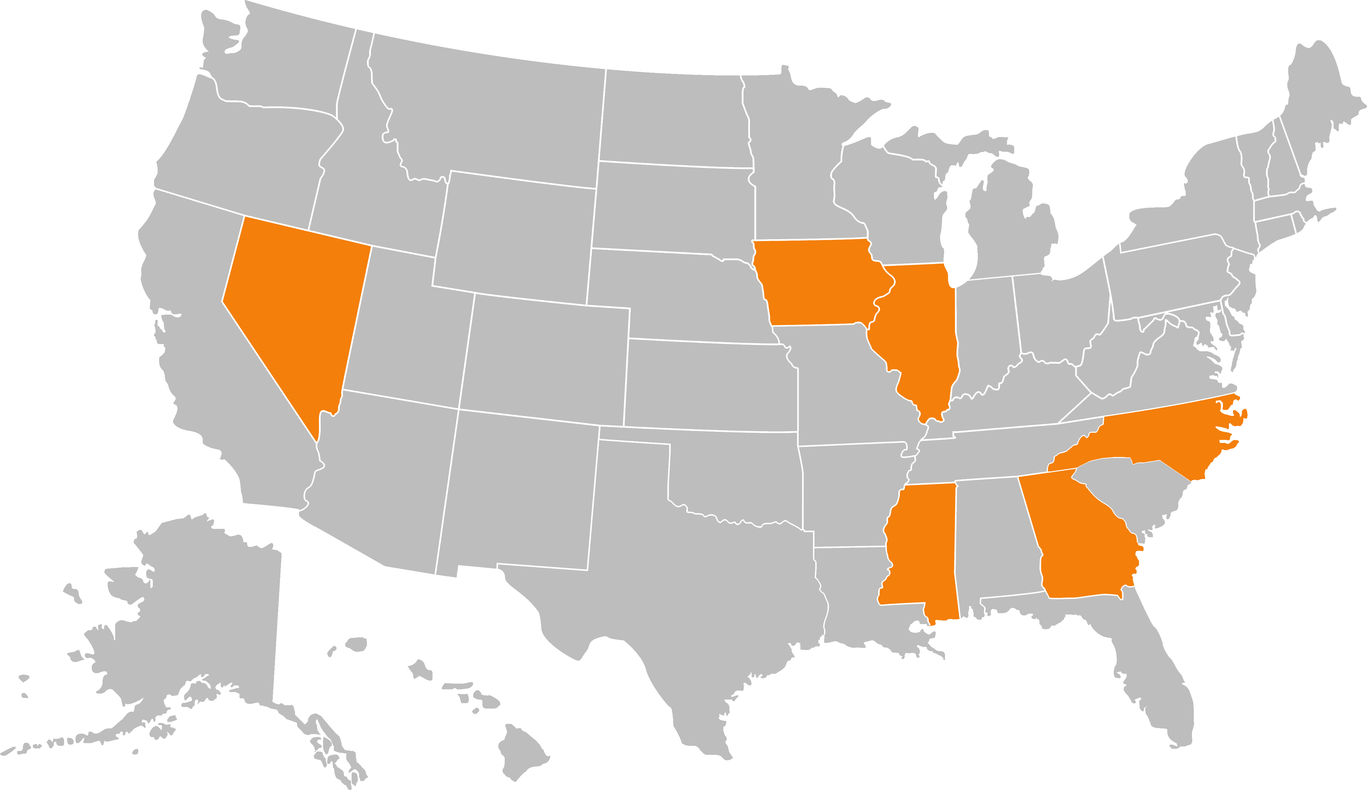 Un mapa de los Estados Unidos que muestra los estados para este programa de Care Kit